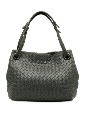 Bottega Veneta Charcoal Grey Intrecciato Bella Handbag