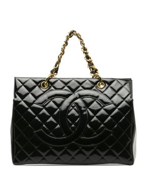 Chanel Vintage Black Patent Leather Grand Shopping Tote