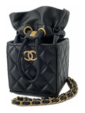 Chanel Black Quilted Leather Mini Square Drawstring Bucket Bag