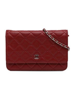 Chanel Red Leather Classic Wallet on Chain