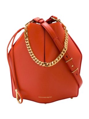 Alexander McQueen Orange Leather Bucket Shoulder Bag