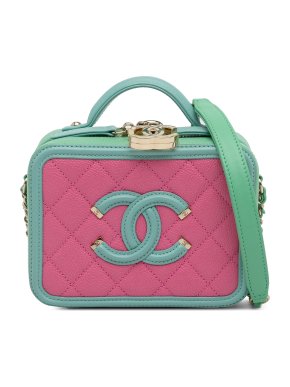 Chanel Pink & Green Small Caviar CC Filigree Vanity Bag