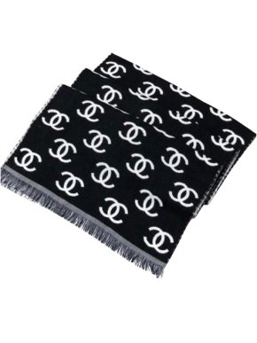 Chanel Black and White Monogram Cashmere Blend Scarf