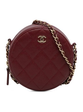 Chanel Quilted Caviar Round Clutch With Chain