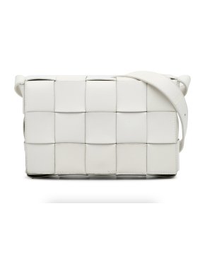 Bottega Veneta White Leather Maxi Intrecciato Cassette