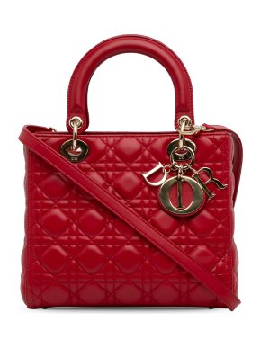Dior Red Medium Lambskin Cannage Lady Dior
