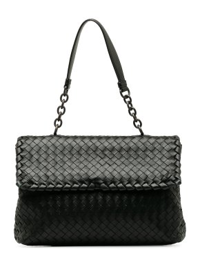 Bottega Veneta Black Medium Intrecciato Olimpia Shoulder Bag