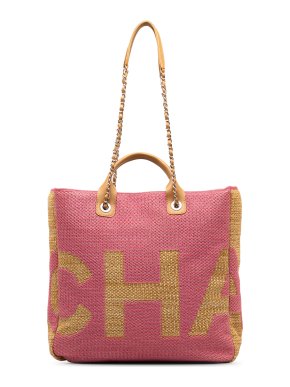 Chanel Pink Large Raffia Deauville Shopping Tote