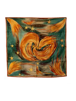 Hermes Green 'Feux Du Cie' Silk Scarf