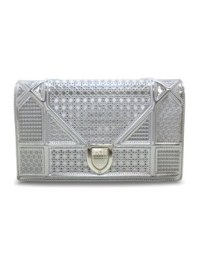 Dior Silver Patent Microcannage Diorama Wallet on Chain