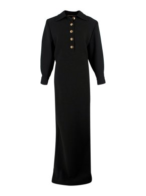 Saint Laurent Black Button Down Wool Crepe Maxi Dress