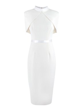 Safiyaa Ivory Arella Cape Detail Midi Dress