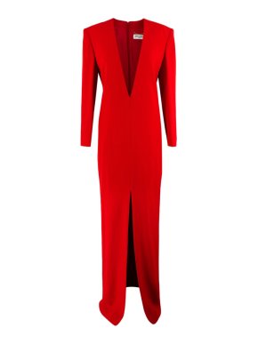 Saint Laurent Vibrant Red Plunge Neckline Gown