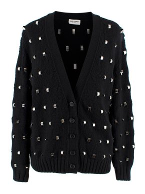 Saint Laurent Black Embellished Wool Cardigan