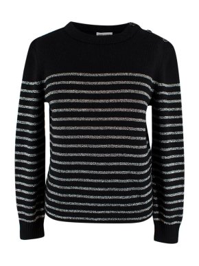 Saint Laurent Black and Metallic Striped Wool Jumper