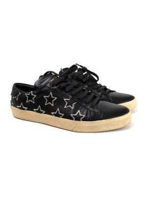 Saint Laurent Black Leather Silver Star Patch Trainers