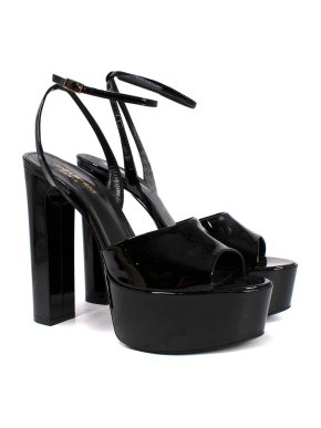 Saint Laurent Black Patent Leather Jodie Platform Sandals
