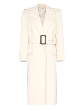 Saint Laurent Herringbone Wool Oversized Belted Coat