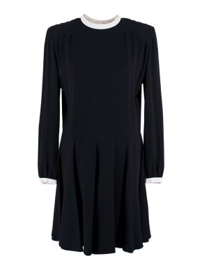 Saint Laurent Contrast Trim Black Crepe Mini Dress