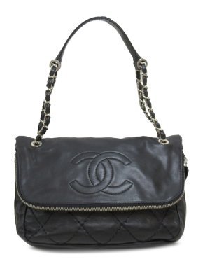 Chanel Black Lambskin Wild Stitch Flap Shoulder Bag