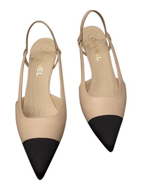 Chanel Nude and Black Pointed Toe Slingback Heels