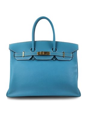 Hermes  Birkin 35 Retourne in Blue Togo Leather with Gold Hardware
