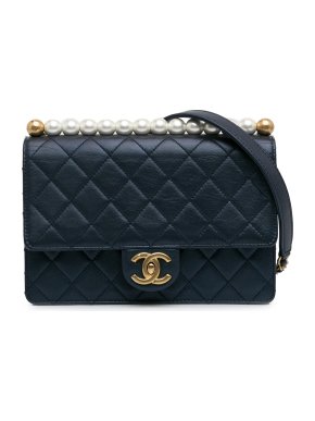 Chanel Navy Blue Medium Chic Pearls Single Flap Bag