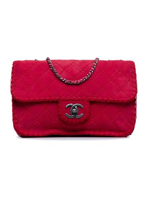 Chanel Red Suede Medium Stitched Single Flap Bag