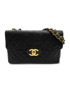 Chanel Vintage Black Lambskin Jumbo XL  Single Flap Bag