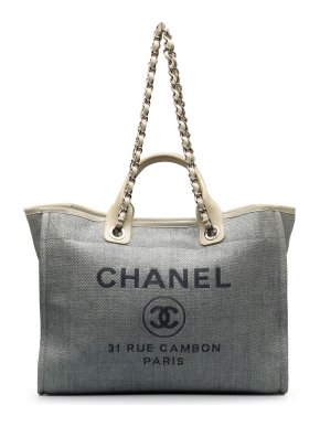 Chanel Blue Large Woven Raffia Deauville Tote Bag