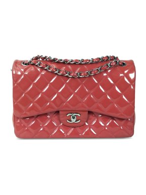 Chanel Coral Jumbo Classic Patent Double Flap Bag