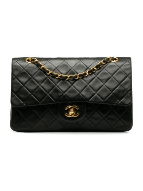 Chanel Vintage Black Lambskin Medium Classic Lambskin Double Flap Bag