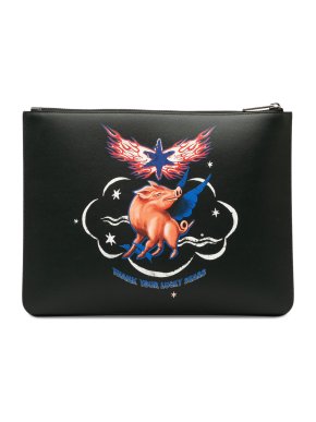 Givenchy Black Zodiac Printed Leather Clutch Bag