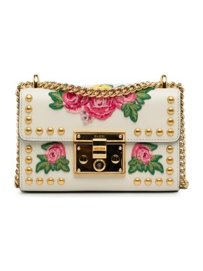 Gucci Cream Floral Studded Padlock Shoulder Bag