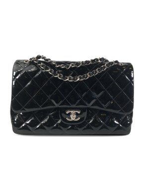 Chanel Black Patent Leather Jumbo Double Flap Bag