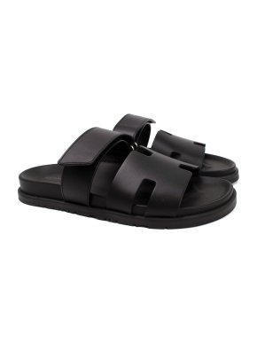 Hermes Black Leather Chypre Sandals