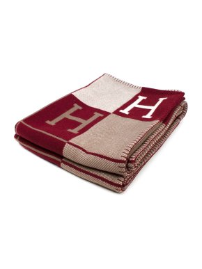 Hermes Écru and Rouge Cashmere and Merino Wool Avalon III Throw Blanket