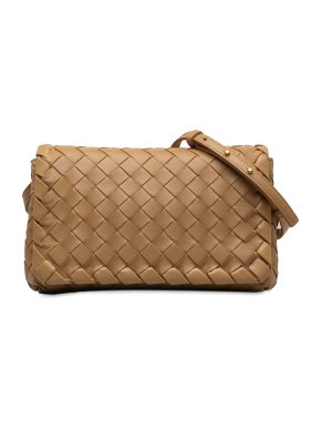 Bottega Veneta Nude Intrecciato Leather Flap Crossbody Bag