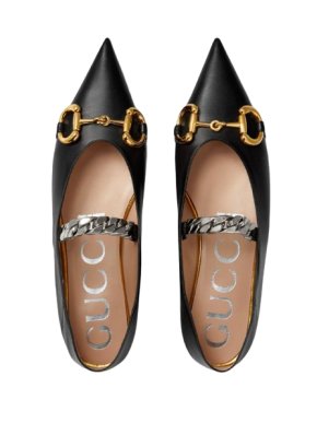 Gucci Nappa Lumiere Deva Horsebit Chain Embellished Flats
