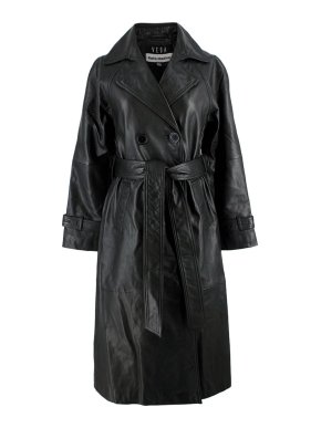 Reformation x Veda Black Ashland Leather Trench Coat