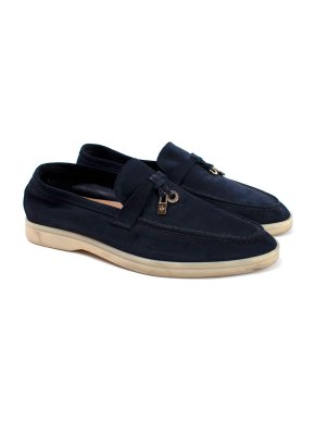 Loro Piana Summer Charms Walk Blue Suede Loafers