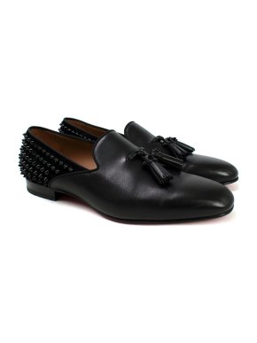 Christian Louboutin Black Leather Studded Tassilo Loafers