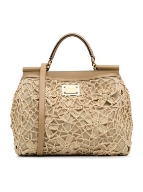 Dolce &  Gabbana Beige Crochet Raffia Miss Sicily Bag