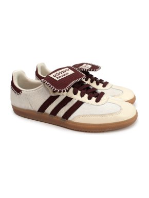 Adidas x Wales Bonner White and Burgundy Pony Hair Samba Sneakers