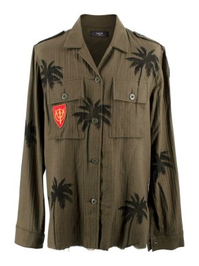 Amiri Khaki Palm-Print Military Shirt