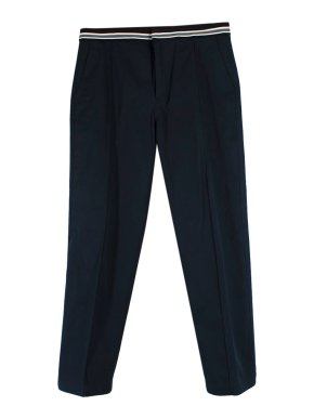Valentino Navy Cotton Trousers with White Stripe Detail