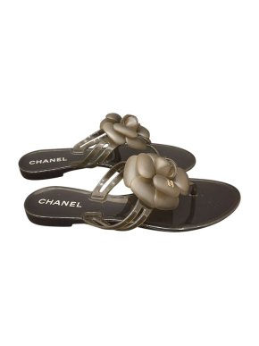 Chanel Black Rubber Camellia Sandals