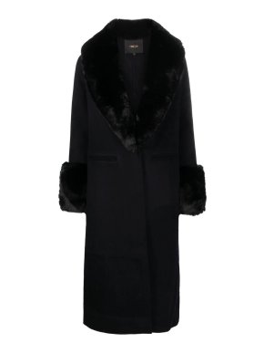 Maje Navy Double Face Faux-Fur Coat