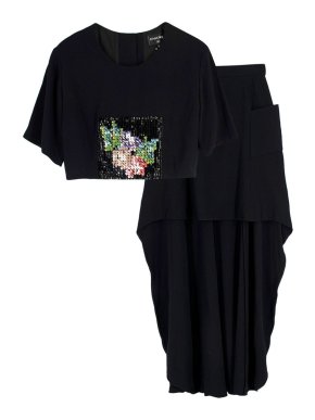 Chanel Black Sequin Embellished Top and Midi Skirt Suit