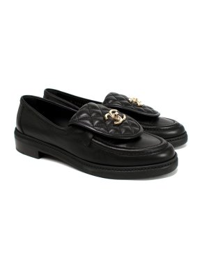Chanel Black Quilted Leather CC Turnlock Loafers